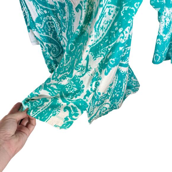 Lauren Ralph Lauren Women's 1X 100% Cotton Teal & White Split Neck Blouse - Picture 8 of 9